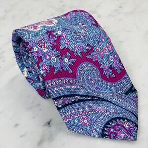 HART SCHAFFNER MARX Tie 100% Silk 58" x 3" Blue Purple Paisley Necktie Italy NWT
